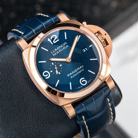 panerai rose gold blue dial|panerai luminor watch.